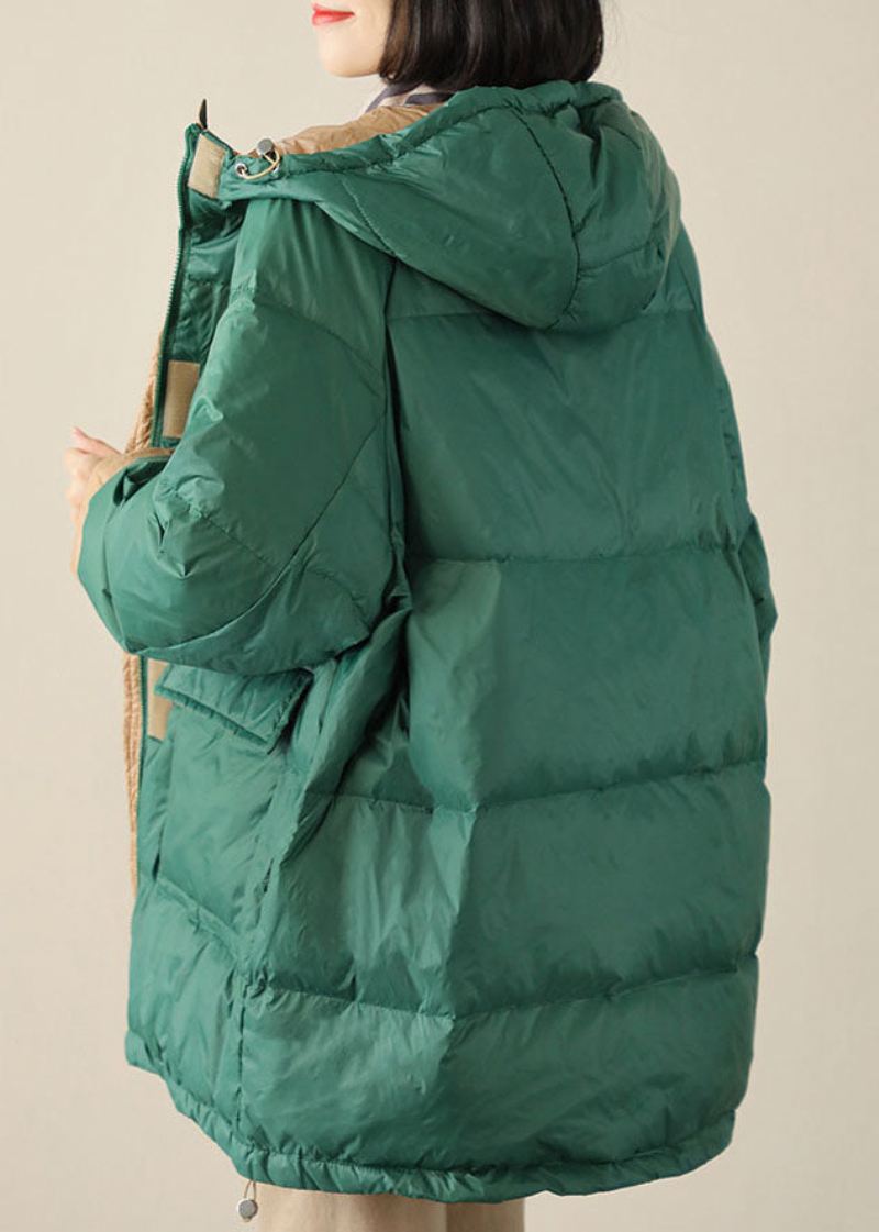 Boho Green Graphic Loose Duck Down Puffer Med Glidelås - Hvit