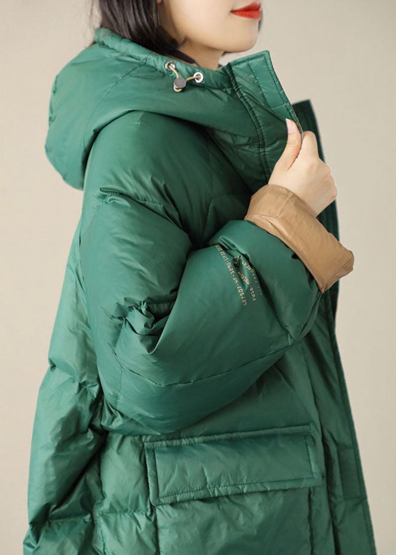 Boho Green Graphic Loose Duck Down Puffer Med Glidelås - Hvit