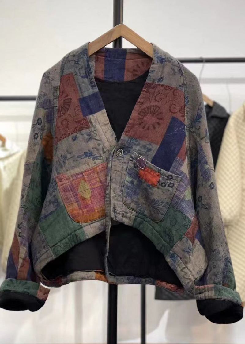 Boho Purple Asymmetrisk Patchwork Fine Bomullsfylte Kåper Vinter