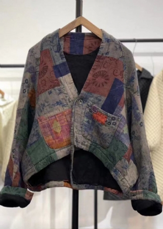 Boho Purple Asymmetrisk Patchwork Fine Bomullsfylte Kåper Vinter