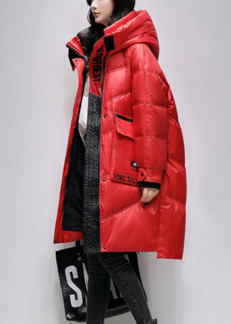 Boho Red Løse Motelommer Vinter Duck Down Coat