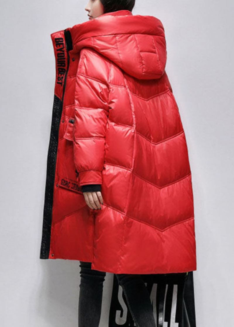 Boho Red Løse Motelommer Vinter Duck Down Coat - Rød