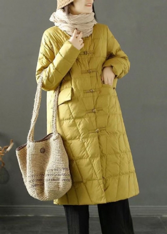 Boho Yellow Chinese Button Oriental Fin Cotton Fylt Witner Coat