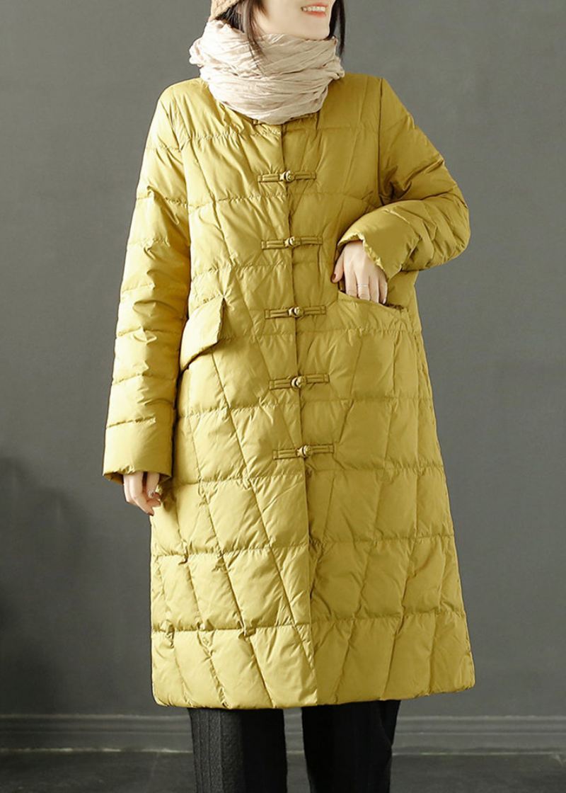 Boho Yellow Chinese Button Oriental Fin Cotton Fylt Witner Coat - Dunjakker for kvinner