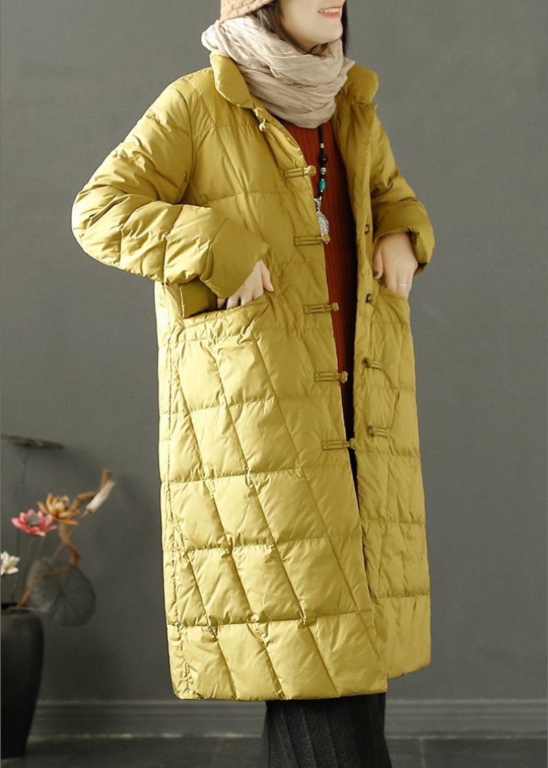 Boho Yellow Chinese Button Oriental Fin Cotton Fylt Witner Coat - Dunjakker for kvinner