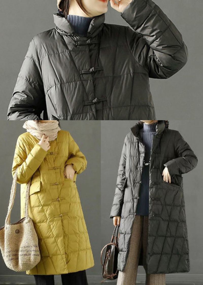 Boho Yellow Chinese Button Oriental Fin Cotton Fylt Witner Coat - Dunjakker for kvinner