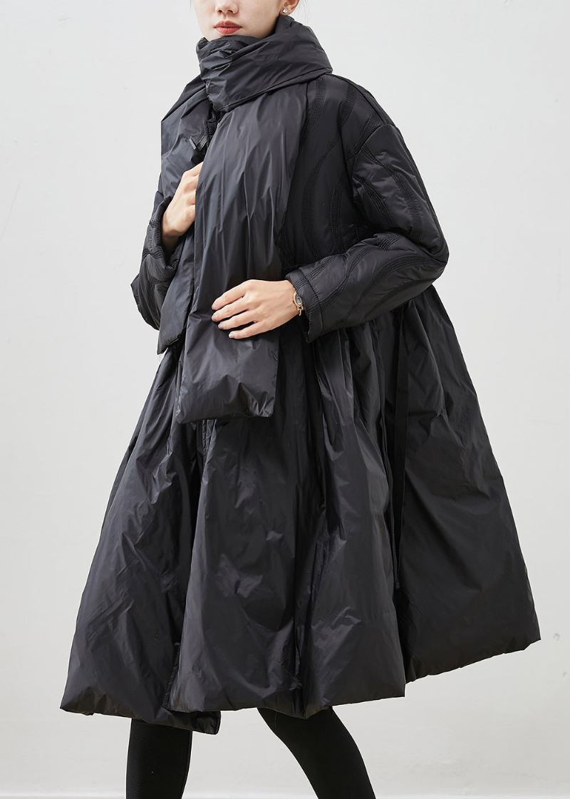 Boutique Black Ruffled Exra Large Hem Free Skjerf Duck Down Puffers Jakker Vinter