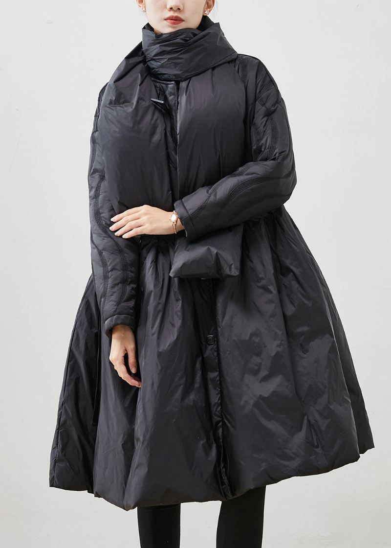 Boutique Black Ruffled Exra Large Hem Free Skjerf Duck Down Puffers Jakker Vinter - Dunjakker for kvinner