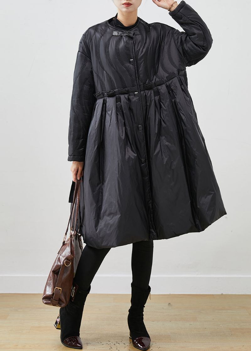 Boutique Black Ruffled Exra Large Hem Free Skjerf Duck Down Puffers Jakker Vinter - Dunjakker for kvinner