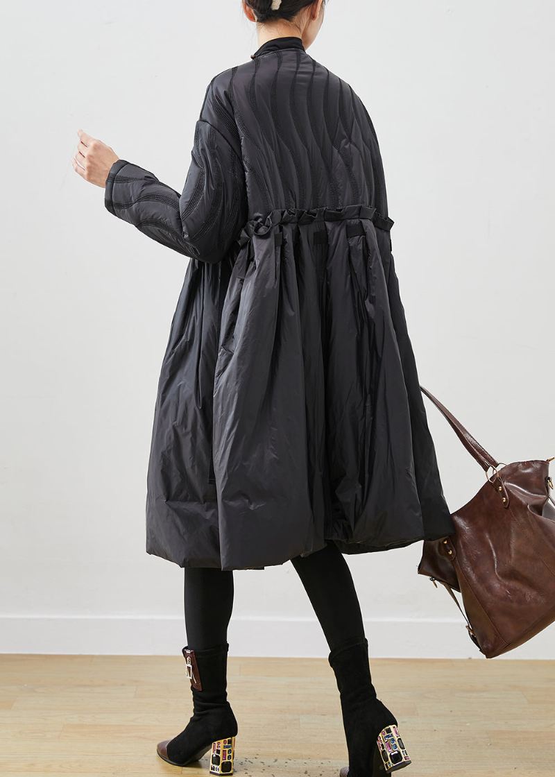 Boutique Black Ruffled Exra Large Hem Free Skjerf Duck Down Puffers Jakker Vinter - Dunjakker for kvinner