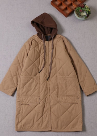 Boutique Khaki Hette Patchwork Fin Bomullsfylt Parka Vinter