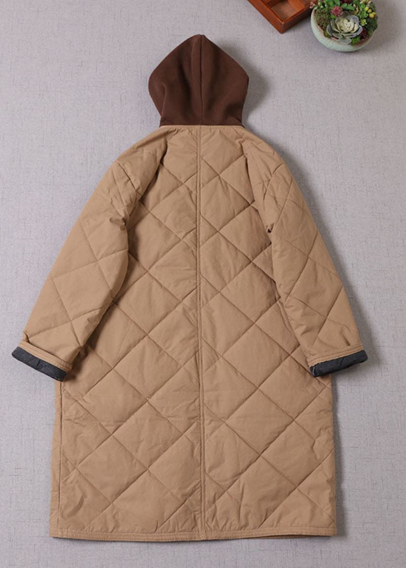 Boutique Khaki Hette Patchwork Fin Bomullsfylt Parka Vinter - Dunjakker for kvinner