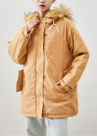 Boutique Khaki Pelskrage Oversized Tykk Fin Bomull Fylt Pufferjakke Vinter