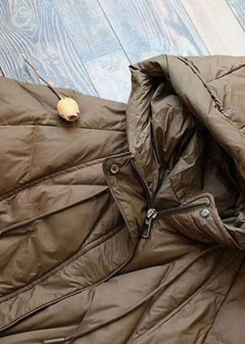 Boutique Sjokolade Hette Snøring Lommer Duck Down Puffer Jacket Vinter - Dunjakker for kvinner