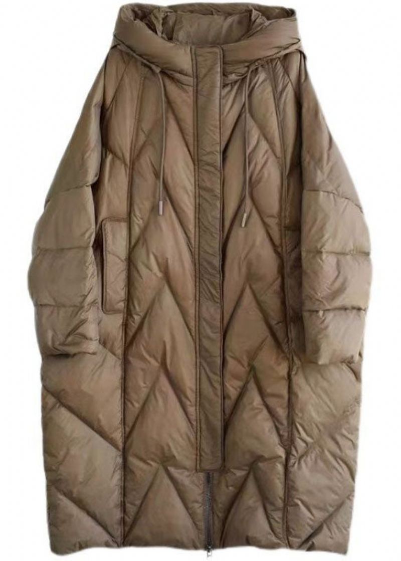 Boutique Sjokolade Hette Snøring Lommer Duck Down Puffer Jacket Vinter - Dunjakker for kvinner