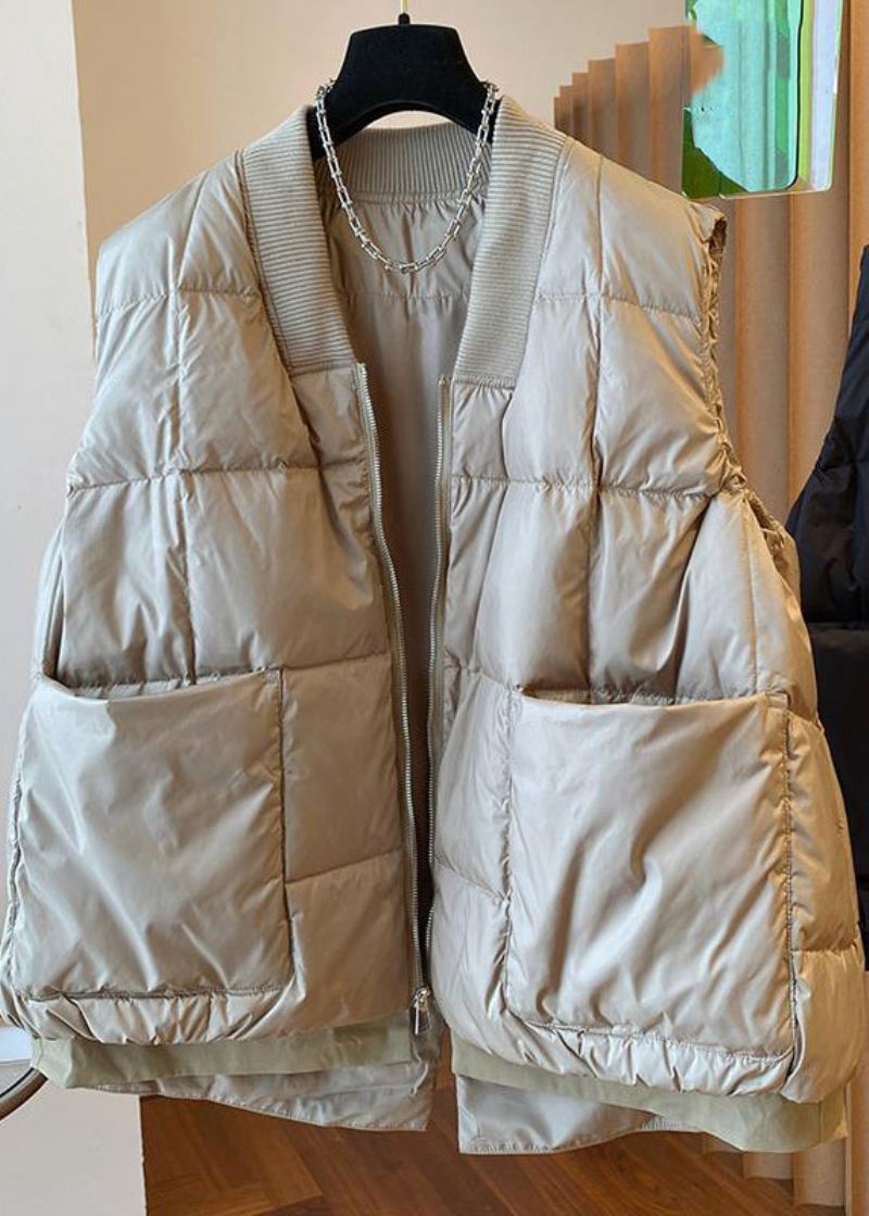 Boutique Svart V-hals Glidelås Patchwork Duck Down Vest Ermeløs - Svart