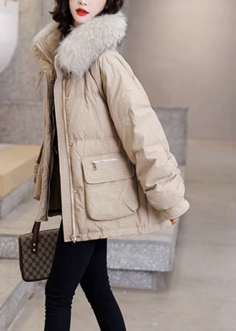 Casual Khaki Varme Lommer Fox Krage Duck Down Coats Vinter - Dunjakker for kvinner