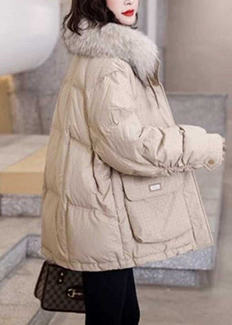 Casual Khaki Varme Lommer Fox Krage Duck Down Coats Vinter - Dunjakker for kvinner