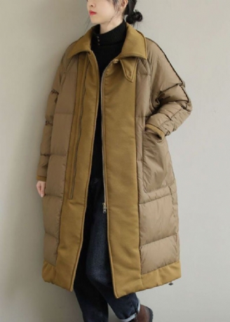 Chic Khaki Peter Pan Krage Patchwork Duck Down Puffer Coat Vinter