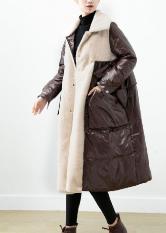 Chocolate Patchwork Mink Velvet Duck Down Coat Oversized Winter