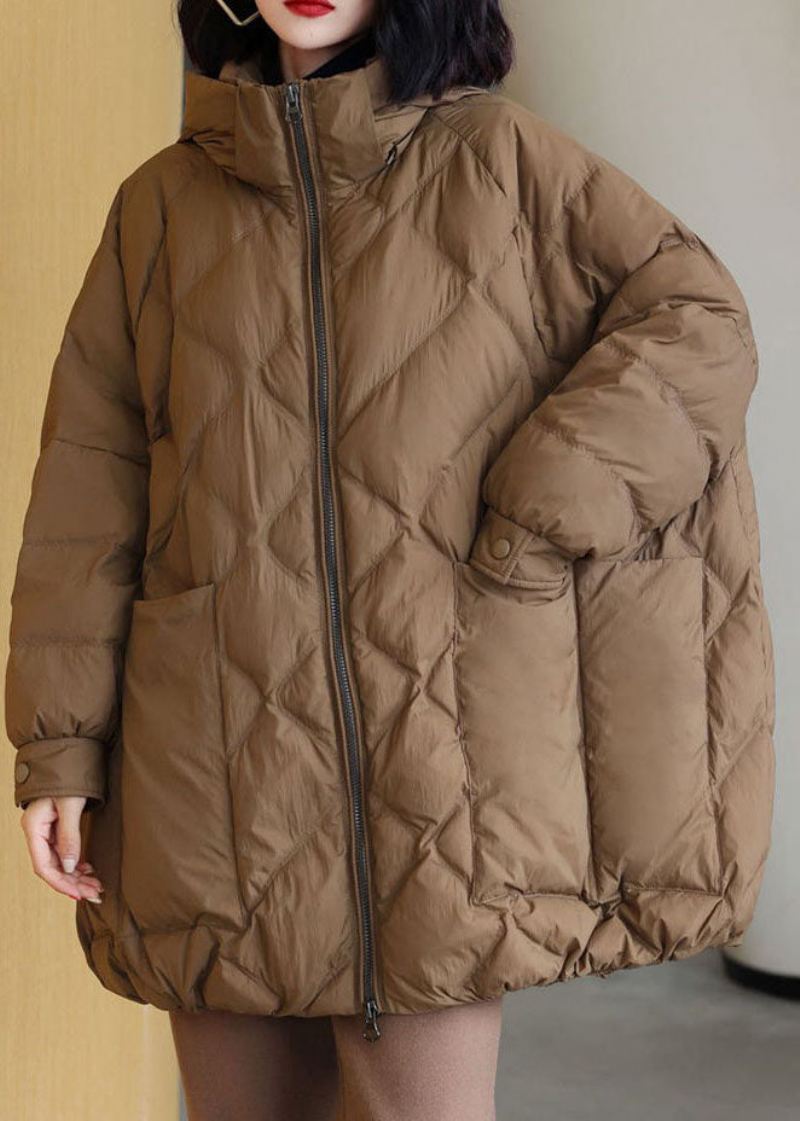 Chocolate Thick Duck Down Puffer Jacket Hettelommer Vinter - Dunjakker for kvinner