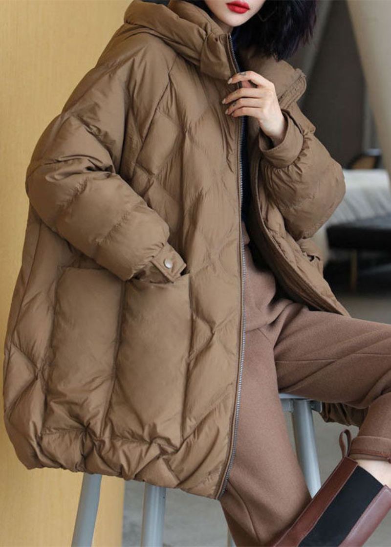 Chocolate Thick Duck Down Puffer Jacket Hettelommer Vinter - Dunjakker for kvinner