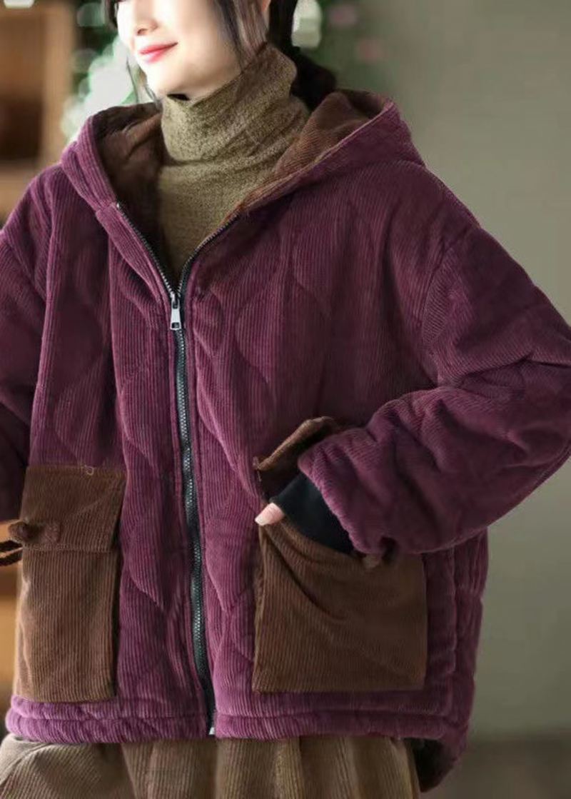 Dame Lilla Hettelommer Corduroy Fleece Ull Fôret Jakke Vinter