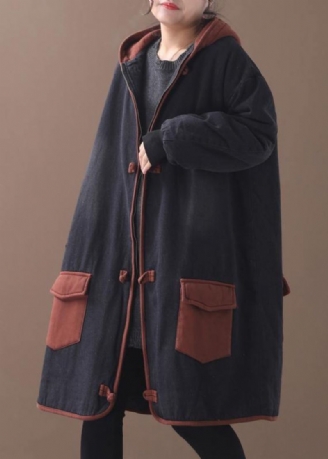 Dame To Lommer Fin Vinterfrakker Rød Hette Baggy Coat