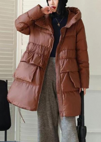 Diy Brun Hette Patchwork Ruffled Duck Down Puffer Coat Vinter