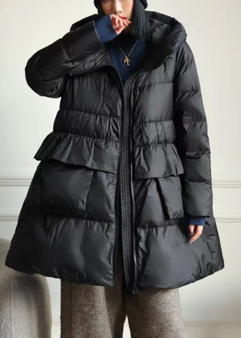 Diy Brun Hette Patchwork Ruffled Duck Down Puffer Coat Vinter - Dunjakker for kvinner