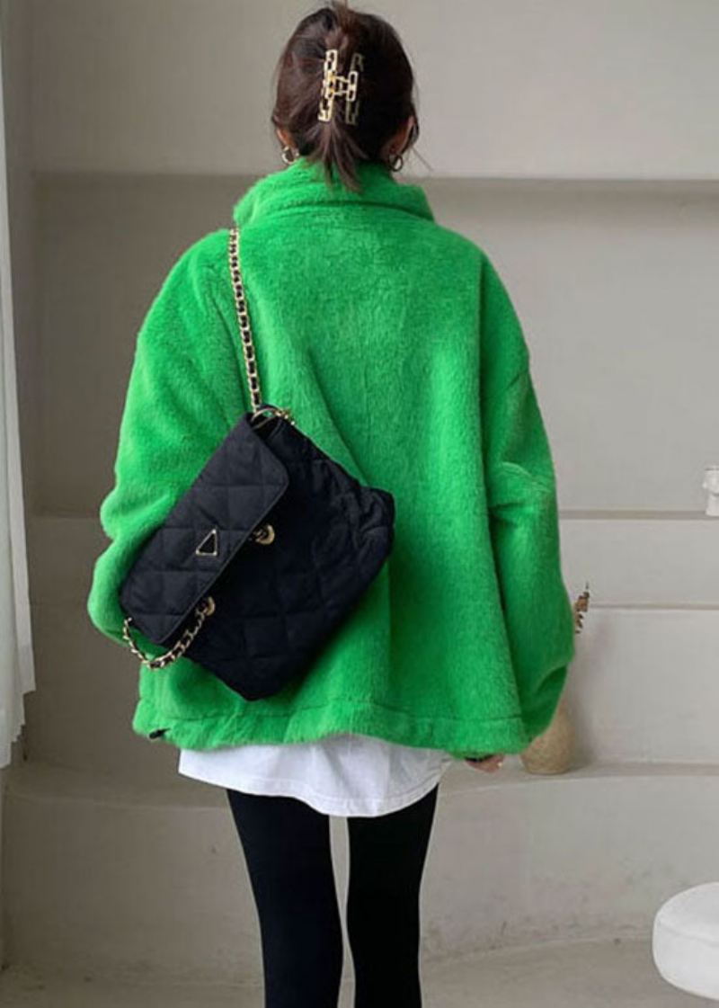 Diy Green Zip Up Mink Fløyel Tykt Vinter Yttertøy - Dunjakker for kvinner