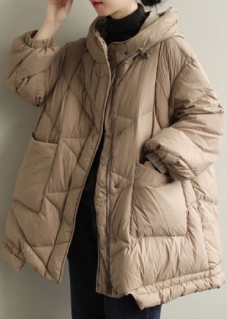 Diy Khaki Hette Lommer Vinter Duck Down Coat