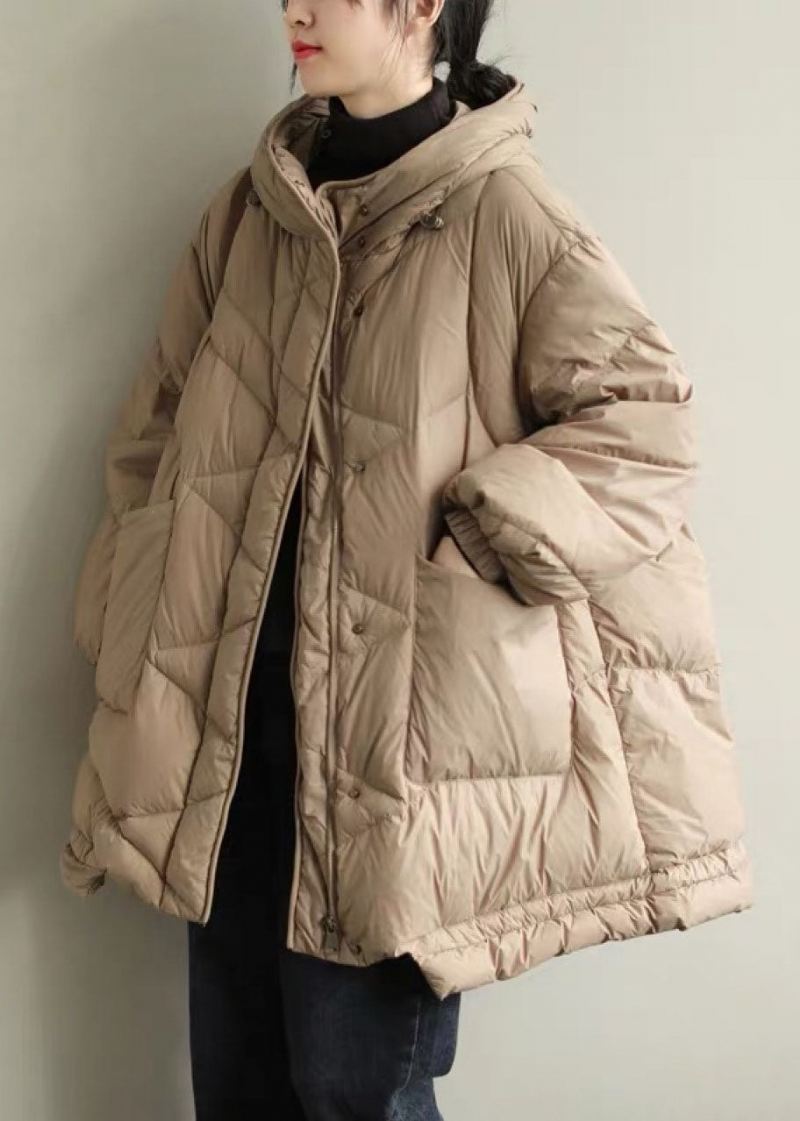 Diy Khaki Hette Lommer Vinter Duck Down Coat - Khaki