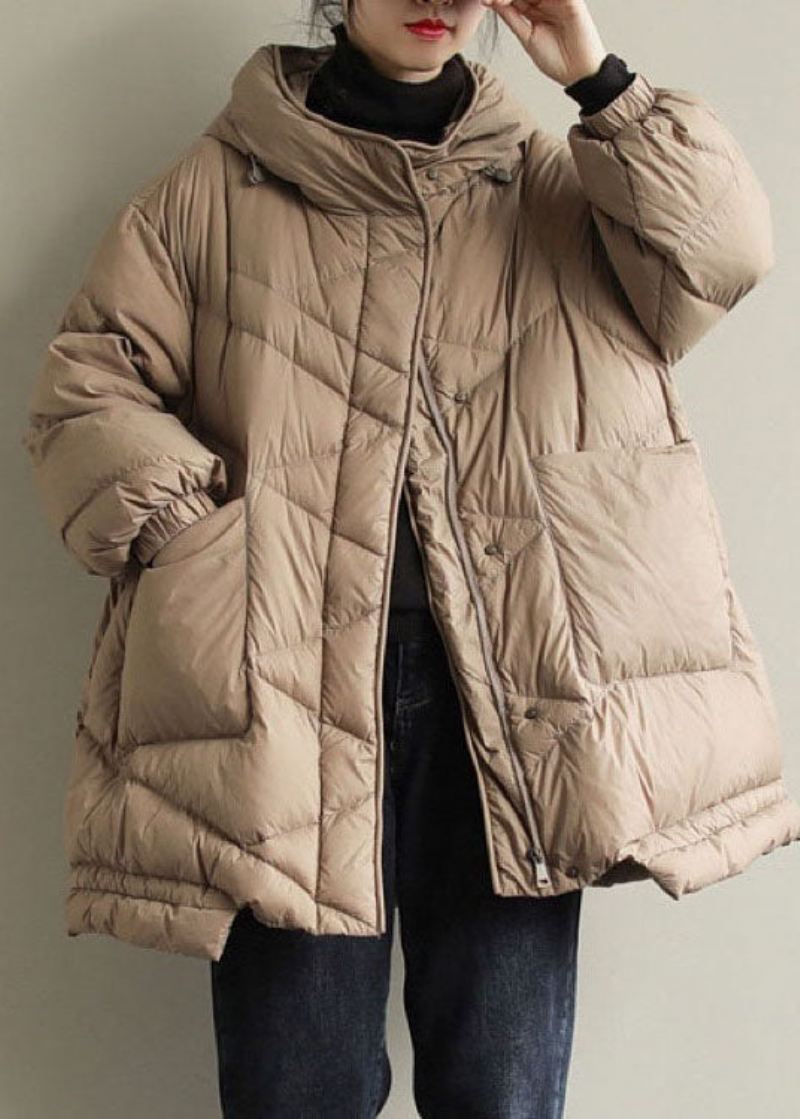 Diy Khaki Hette Lommer Vinter Duck Down Coat - Khaki