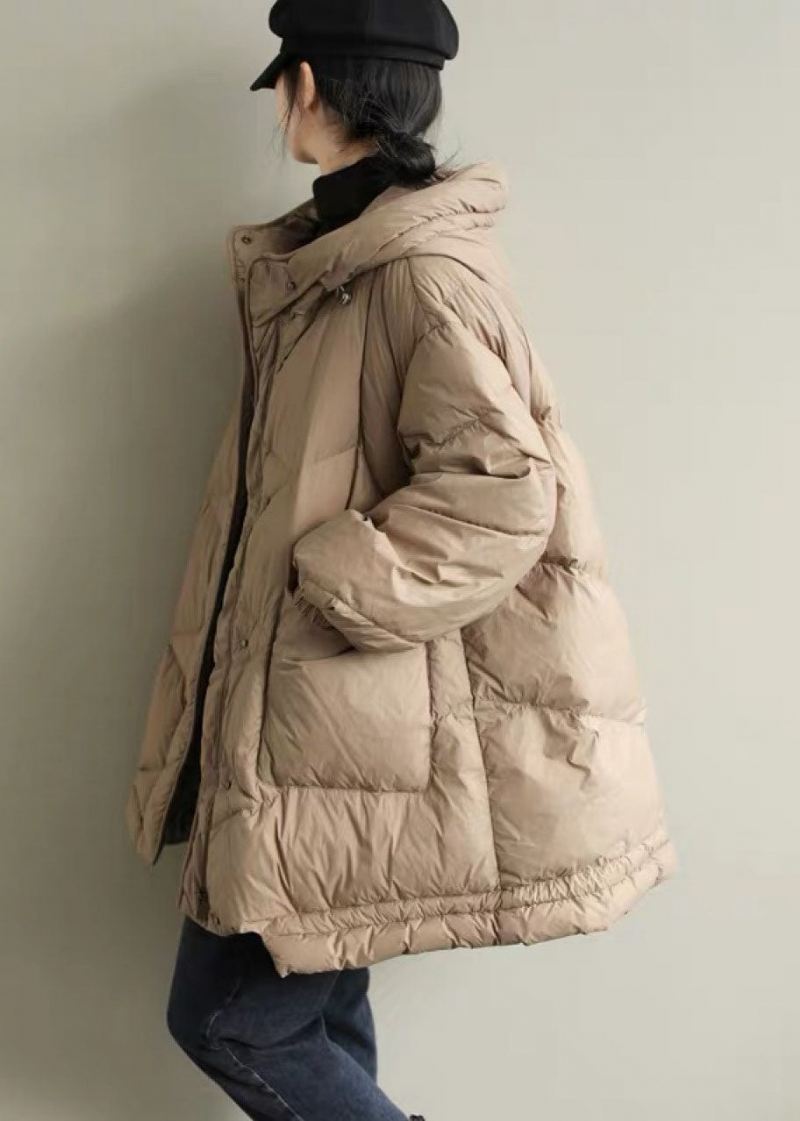 Diy Khaki Hette Lommer Vinter Duck Down Coat - Khaki