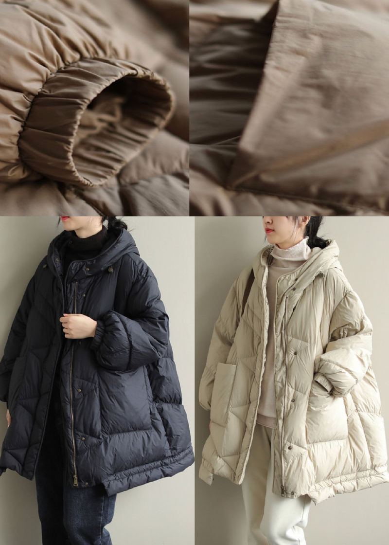 Diy Khaki Hette Lommer Vinter Duck Down Coat - Khaki