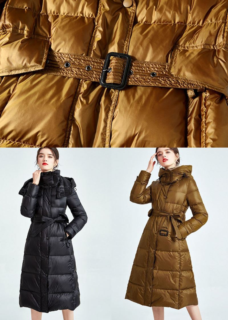 Diy Svart Hette Forlenge Duck Down Cinch Coats Vinter - Svart