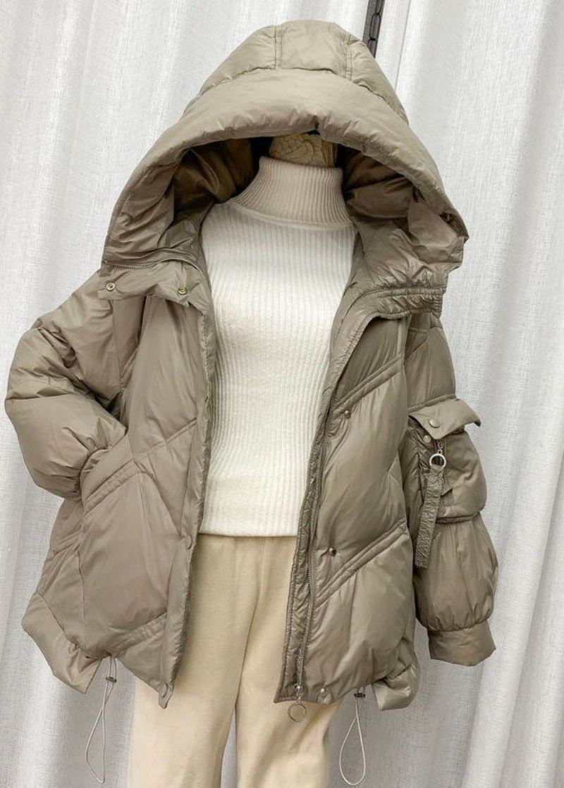 Elegant Beige Hette Snøring Andedunjakke Vinter - Beige