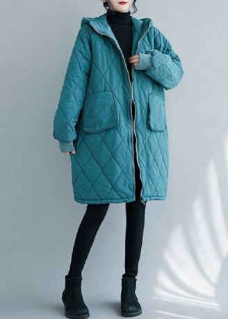 Elegant Blue Zip Up Tykk Fin Bomullsfylt Parka Winter