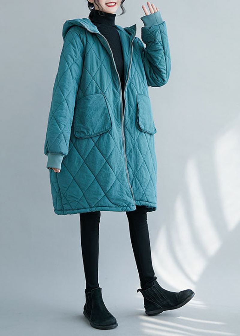 Elegant Blue Zip Up Tykk Fin Bomullsfylt Parka Winter - Blå