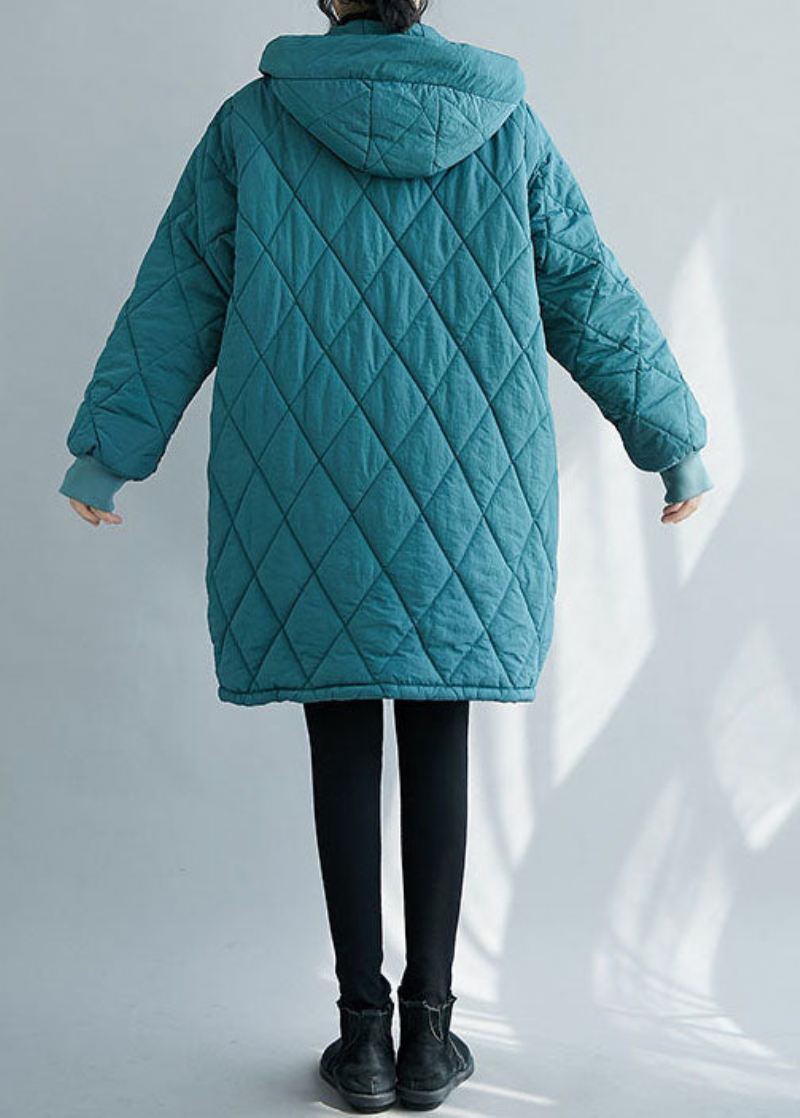 Elegant Blue Zip Up Tykk Fin Bomullsfylt Parka Winter - Blå