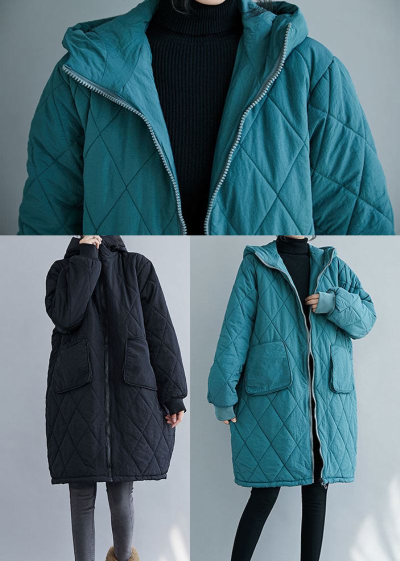 Elegant Blue Zip Up Tykk Fin Bomullsfylt Parka Winter - Blå