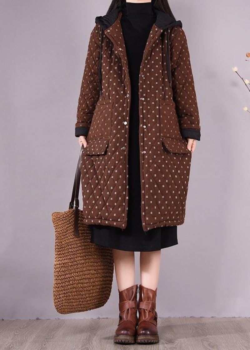 Elegant Chocolate Coat Plus Size Hettelommer Yttertøy