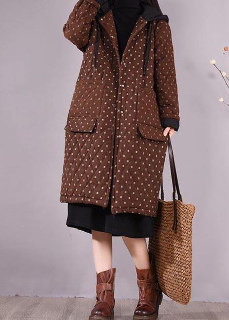 Elegant Chocolate Coat Plus Size Hettelommer Yttertøy - Sjokolade