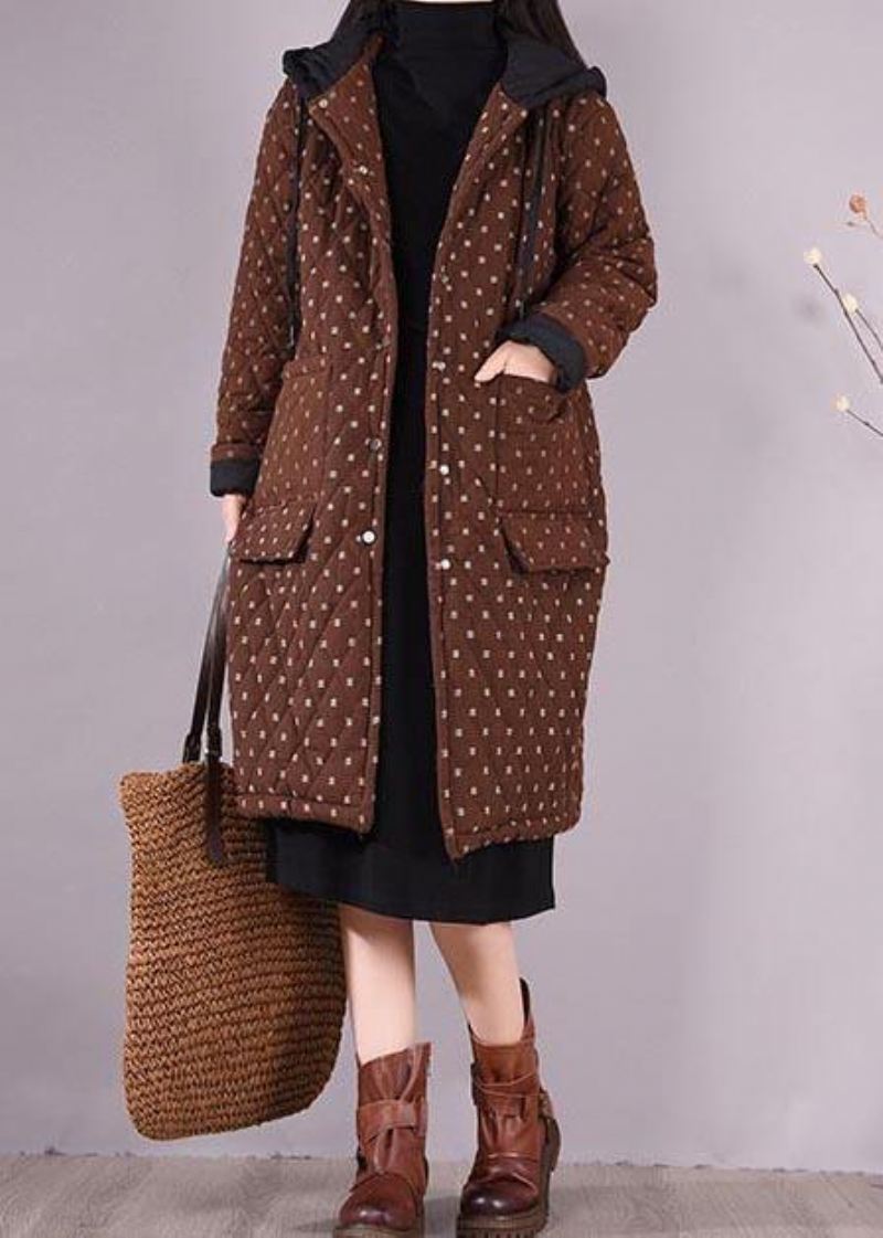 Elegant Chocolate Coat Plus Size Hettelommer Yttertøy - Sjokolade