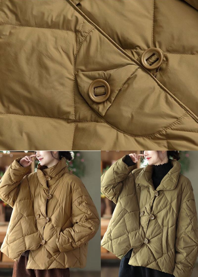 Elegant Khaki Stand Krage Oversized Button Duck Down Pufferjakke Vinter - Dunjakker for kvinner