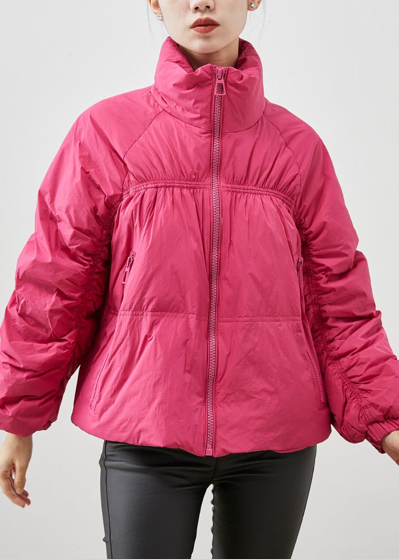 Elegant Rose Zip Up Rynket Duck Down Coat Winter - Dunjakker for kvinner