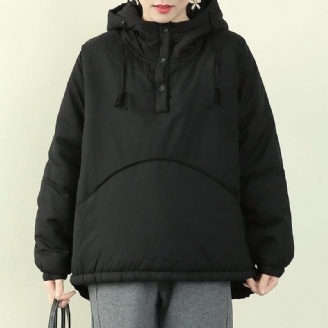 Elegant Svart Dameparkas Plus Size Snøjakker Med Hette Og Snøring