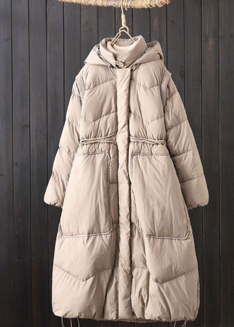 Elegante Brune Hette Patchworklommer Duck Down Puffer Winter - Dunjakker for kvinner