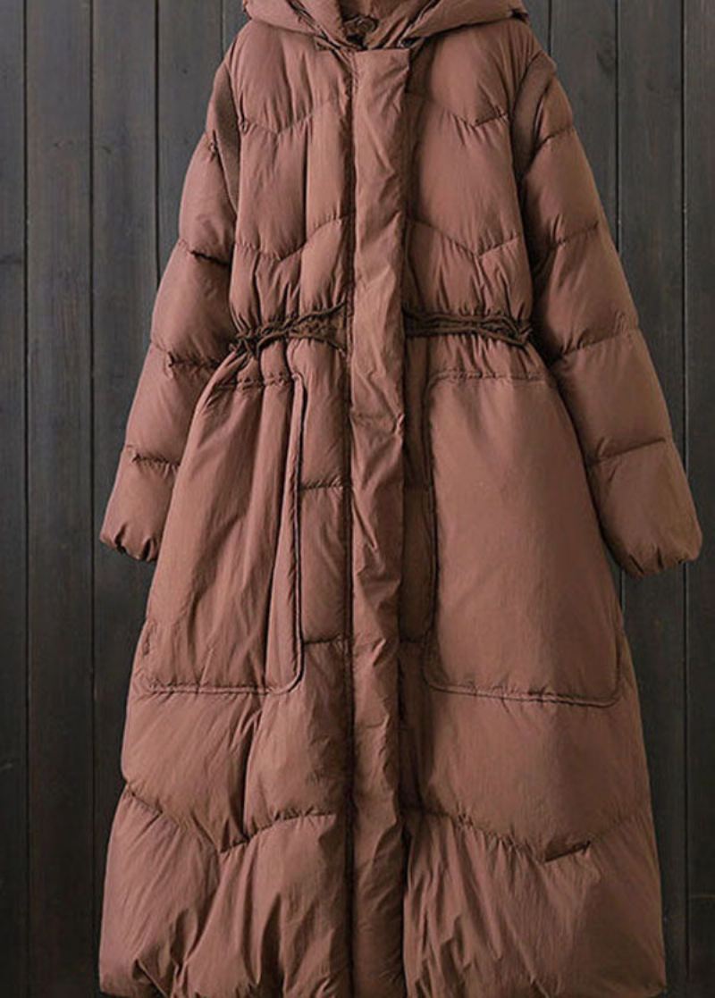 Elegante Brune Hette Patchworklommer Duck Down Puffer Winter - Dunjakker for kvinner